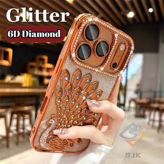 Mới Lấp Lánh Gradient 6D Kim Cương Con Công Ốp Lưng Điện Thoại IPhone 17 Pro Max 17Air 13 14 15 16 Pro Max Vỏ Silicon Mềm Trong Suốt