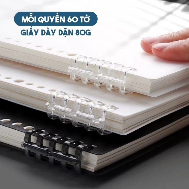Sổ Còng Ghi Chép Basic A5 B5 120 Trang Tháo Rời - Sổ Tay Bìa Nhựa Trong Suốt, Kẻ Ngang Bullet Journal