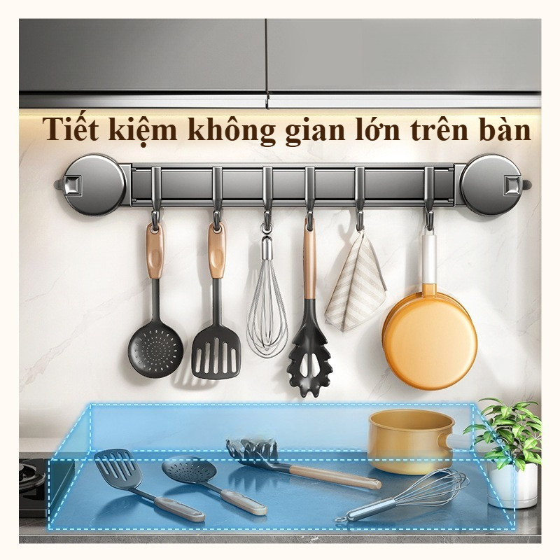 Giá móc treo đồ dùng lực hút chân không,thanh móc treo đồ đa năng móc 5/6/8,Thiết kế không cần đục lỗ