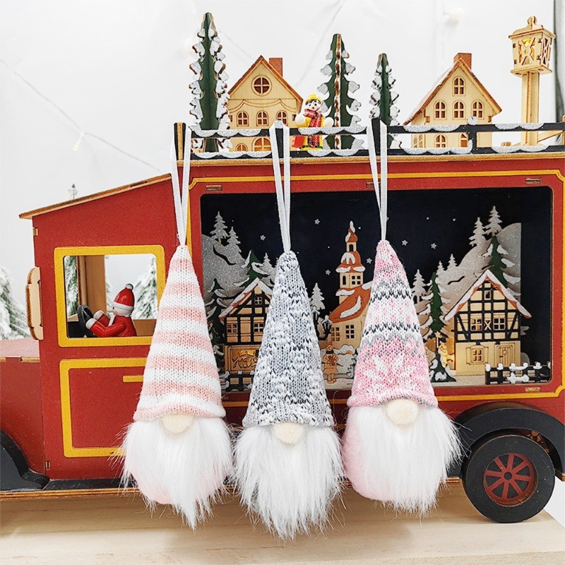 [H & L] Đồ trang trí treo cây thông Noel - 3 mặt dây chuyền búp bê dệt kim Giáng sinh - Quà tặng ông già Noel bằng vải - Đồ dùng dự tiệc Giáng sinh - Trang trí Giáng sinh vui vẻ