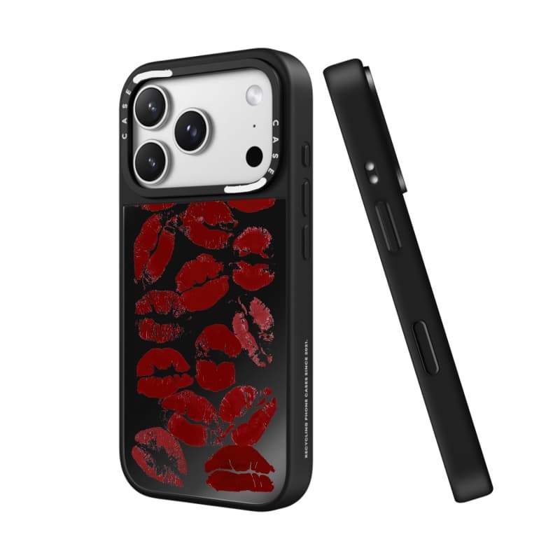CASECASE X Red Lips Case Black & Sliver Mirror Vỏ iPhone hút từ tính cho iPhone 17 Air 16 15 14 13 12 Pro Max Plus Ốp lưng cứng có hộp khắc logo