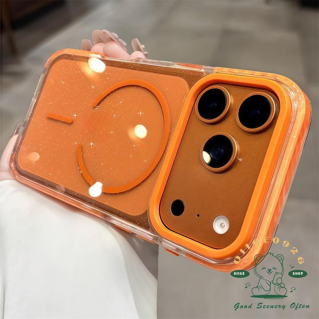 【 Ốp lưng iPhone17 】 Vỏ điện thoại chống rơi từ tính lấp lánh màu cam iphone17 Pro Max 16 15 14 13 12 cho vỏ iPhone Vỏ mềm silicon TPU chống sốc