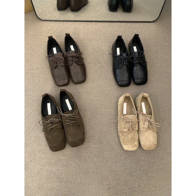 Retro Da Lộn Ren Đen Flat Mary Jane Giày Đế Mềm Giày Nữ