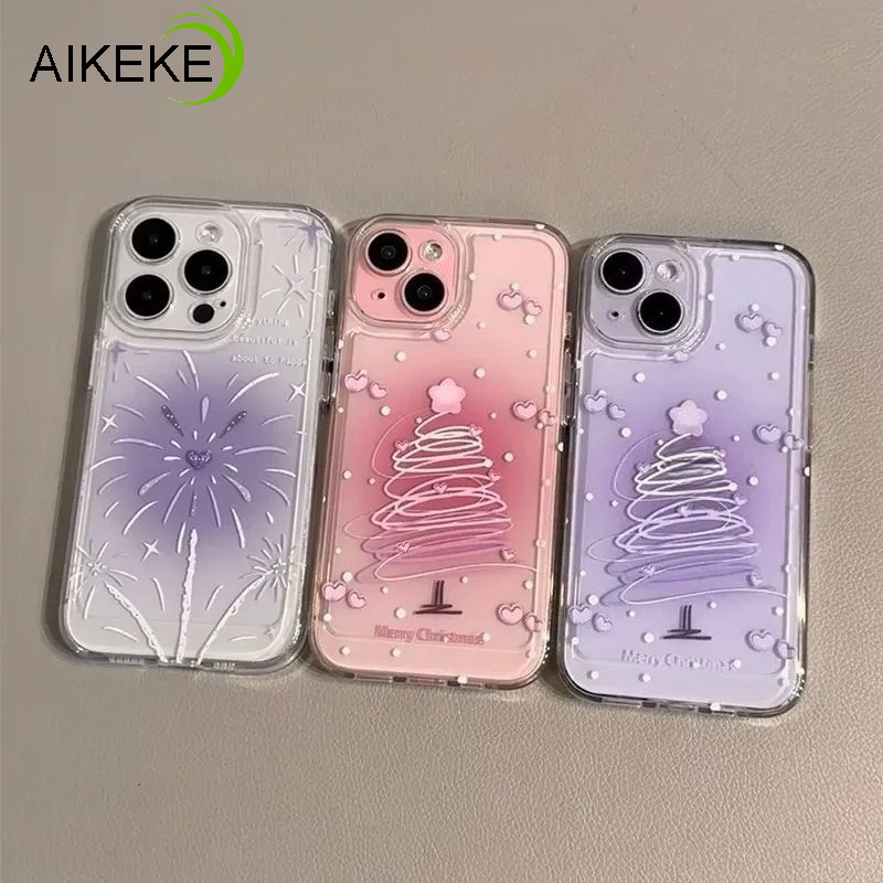 Cây Giáng Sinh Màu Gradient Siêu Mỏng Ốp lưng Samsung Galaxy S26 S25 Edge S24 S23 Plus Ultra FE S25 + S24 + S23 + 5G 4G Pháo Hoa Mặt Sau Mềm Chống Rơi Trong Suốt