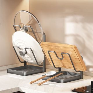 Dụng cụ sắp xếp nắp nồi FURNICLICK, giá đỡ nắp nồi thoát nước chống trượt, giá đựng đồ nhà bếp hai lớp dung tích lớn