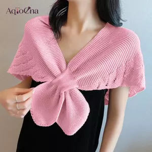 AqToCna Mùa Hè Đuôi Cá Họa Tiết Dệt Kim Khăn Choàng Nhỏ Cổ Giả Cho Phòng Điều Hòa Thanh Lịch Nữ Phong Cách Khăn Choàng AqToCna