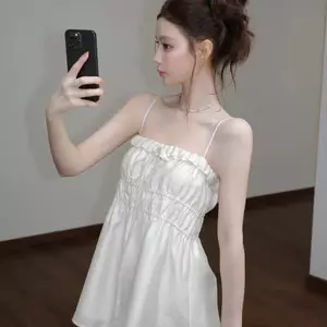 American Pure Desire Sling Nữ Mùa Hè Nhẹ Nhàng Ngọt Ngào Mỏng Dây Đeo Vai Slim-fit Slimmer Look Top