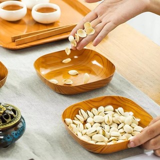 1 / 5 / 10 Đĩa Ăn Bằng Nhựa Giả Hạt Gỗ - Khay Vuông Cho Món Tráng Miệng Ăn Nhẹ Trái Cây - Đồ Ăn Nhà Bếp Phong Cách Nhật Bản