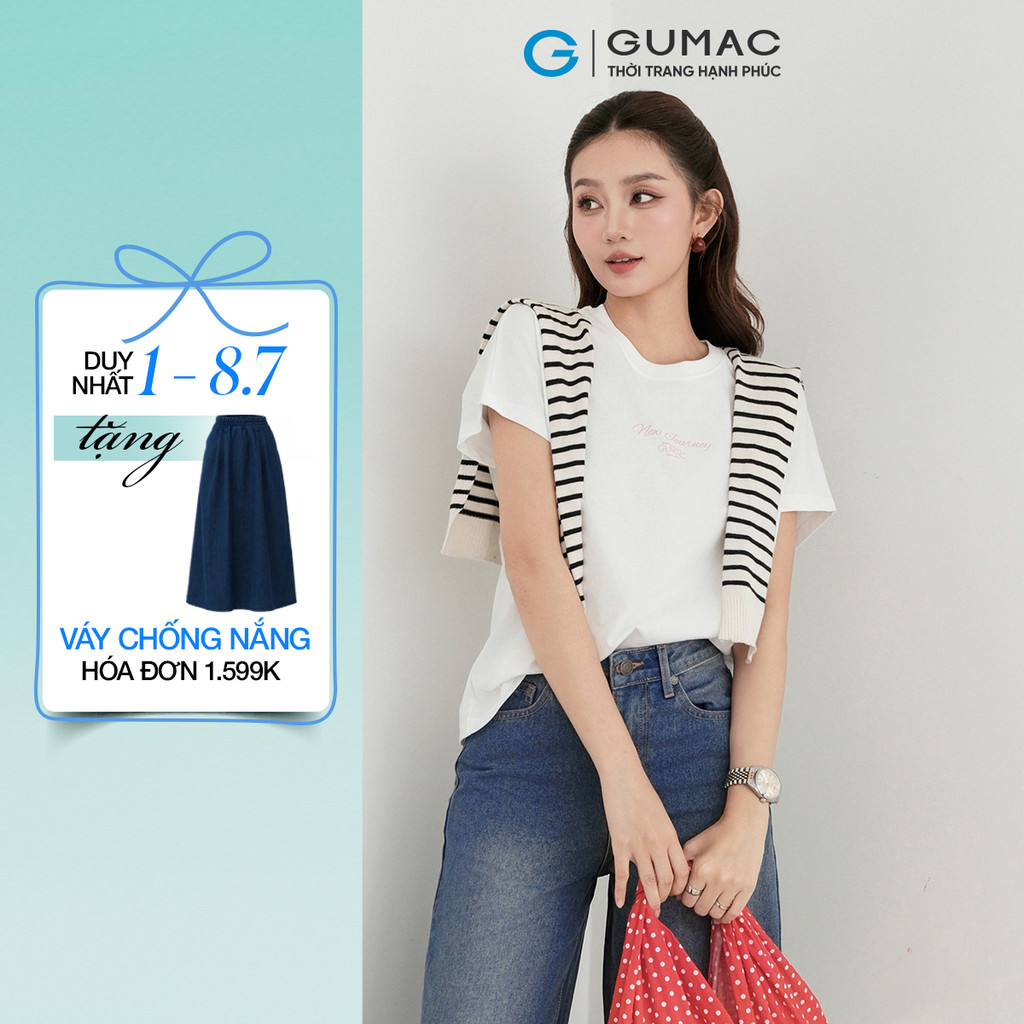 Áo thun nữ GUMAC cánh dơi form suông thoải mái thêu art  ATF09005
