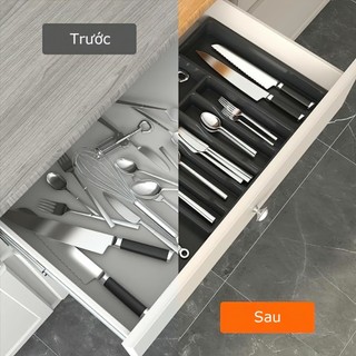 57*38cm Khay chia thìa dĩa đũa nhựa dầy dặn Hộp lưu trữ Silverware Có thể điều chỉnh Giá dao kéo có thể thu nhỏ - FE120