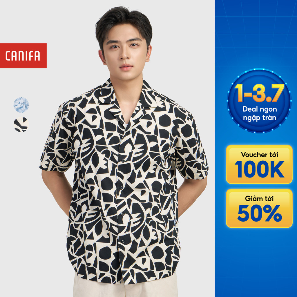 Áo sơ mi nam CANIFA in họa tiết đi biển mùa hè cổ bẻ cộc tay in họa tiết 8TH26S001