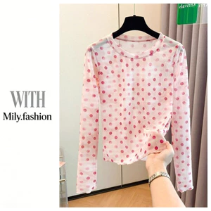 Milyfashion Mùa Hè Màu Gradient In Gạc Chấm Bi Thiết Kế Phù Hợp Với Cảm Giác Nấm Edge Dài Tay Top Nữ