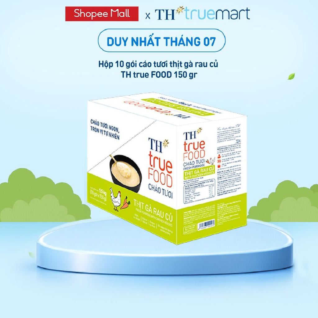 [LIVESTREAM] Hộp 10 gói Cháo tươi thịt gà rau củ TH true Food 150 g (150 g x 10 gói)