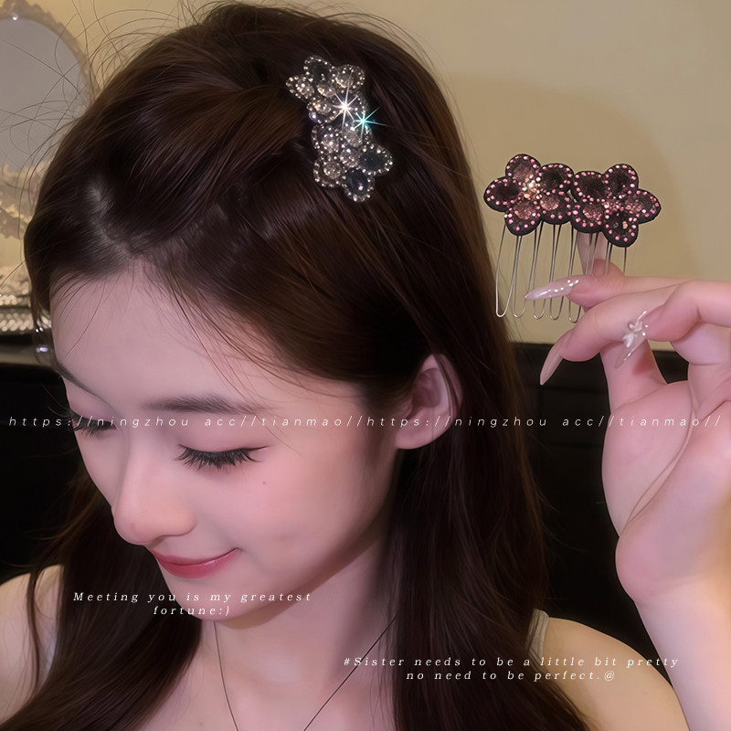 Lược chèn tóc đính đá nhiều kiểu mới, nơ pha lê sáng bóng / bướm / hoa / trái tim trang trí bên hông, Phụ kiện tóc hàng ngày dành cho nữ thanh lịch