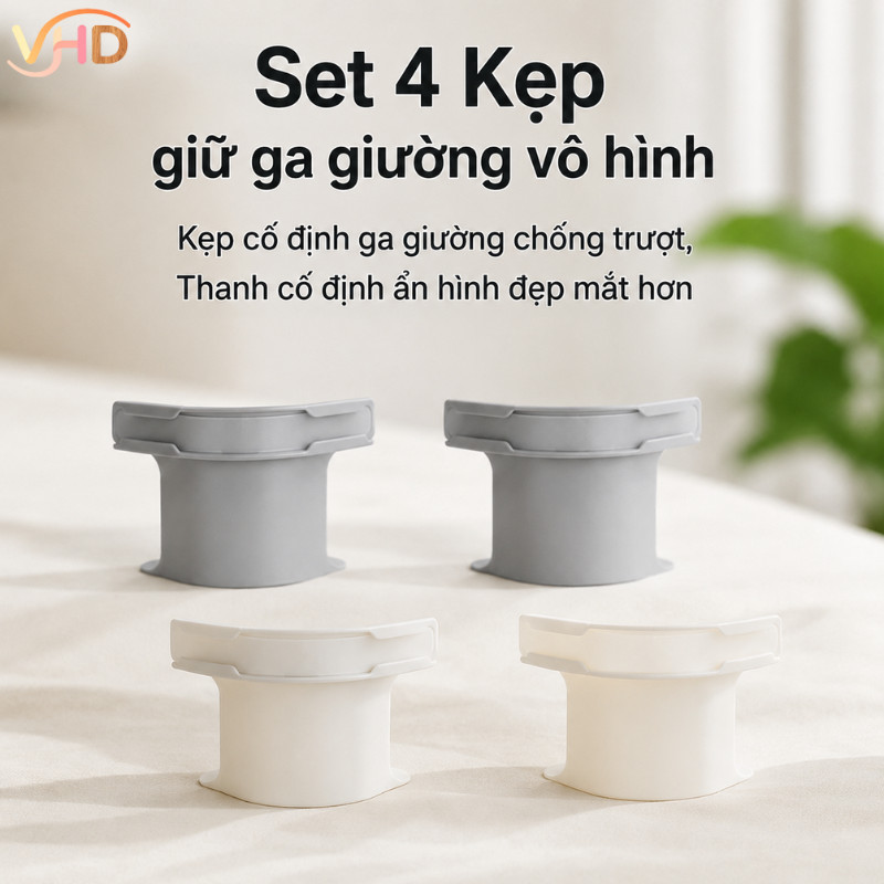 Set 4 Kẹp giữ ga giường vô hìn, Kẹp cố định ga giường chống trượt, Thanh cố định ẩn hình đẹp mắt hơn