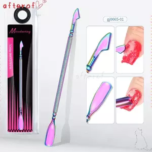 Dụng cụ đẩy lớp biểu bì móng tay AFTEROF, Dụng cụ tẩy sơn móng tay loại móc bằng thép không gỉ, Dụng cụ gọt vỏ Gel hai đầu đầy màu sắc chuyên nghiệp cho nghệ thuật làm móng