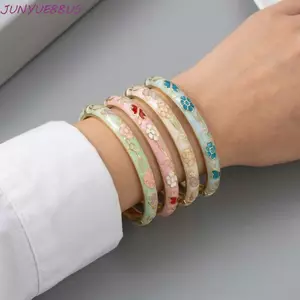 JUNYUE88US Vintage Cloisonne Bangle, Men Hoa Nhiều Màu Sắc Vòng Tay Hoa, Bohemian Truyền Thống Dân Tộc Cổ Điển Vòng Tay Nữ Trang Sức