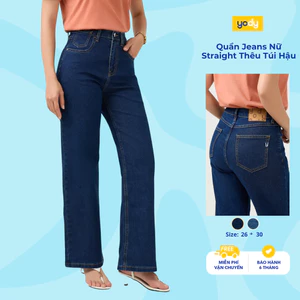 Quần jeans nữ Yody dáng straight thêu túi hậu cá tính hiện đại TRA- WCJE26A003