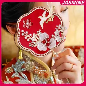 JASMINE Trung Quốc Retro Tốt Lu Quạt Cưới Cầm Tay Quạt Hoa Có sels Cổ Tinh Tế Mặt Dây Chuyền Quà Tặng JASMINE