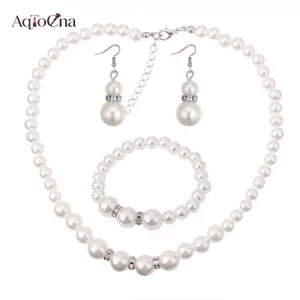 AqToCna Nữ Pha Lê Ngọc Trai Nelaces Lắc Tay Bông Tai Cưới Quyến Rũ Bộ Trang Sức Quà Tặng AqToCna