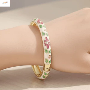 Vòng tay tráng men ZENZON, Họa tiết hoa dân tộc Vòng tay Cloisonne đầy màu sắc, Trang sức Kính rơi Chất liệu hợp kim cổ điển Vòng tay Cloisonne Dịp dự tiệc