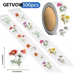 GETVOW 500 Cái / Cuộn Phong Bì Hoa Niêm Phong Nhãn, Nhãn Dán Hoa Cúc Chống Thấm Nước Nhiều Màu, Đề Can DIY Đa Năng DScrapbooking