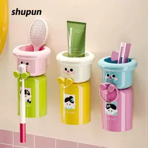 Cốc đựng bàn chải đánh răng SHUPUN, Giá đỡ bàn chải đánh răng không đục lỗ treo tường, Giá lưu trữ tại nhà hoạt hình Giá lưu trữ từ tính cho phụ kiện phòng tắm