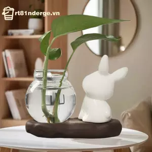 GE Thỏ Dễ Thương Thủy Canh Bình Thủy Tinh Trong Suốt Bình Thủy Tinh Để Bàn Trang Trí Bình Hoa Thủy Sinh Có Đế Gỗ VN