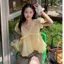 Áo babydoll cổ V voan tơ 2 tầng bèo, áo kiểu tay bồng M8118444 - - Hieuvy Botique