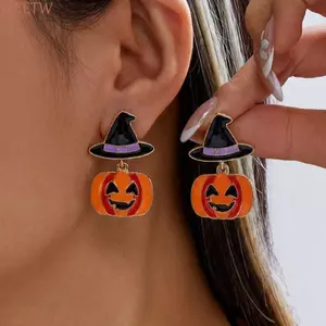 WEETW Bông Tai Halloween, Men Zircon Bí Ngô Bông Tai, Punk Mặt Dây Chuyền Pha Lê Nhỏ Giọt Dầu Tua Dài Thả Bông Tai Cosplay