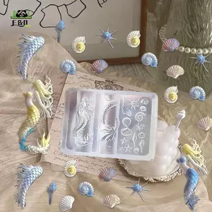 Khuôn Làm Móng Silicon 3D Ocean Series Nàng Tiên Cá Vỏ Sao Biển Móng Tay Nghệ Thuật Khắc Mẫu Dụng Cụ Thiết Kế Làm Móng Tay DIY Trang Trí Móng Tay Nghệ Thuật EMKK