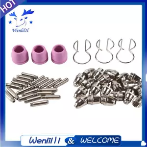46 Chiếc Cho -55 -60 WSD-60 Plasma Cắt Vật Tư Tiêu Thụ Bộ Plasma Cắt Đèn Pin Đầu Vòi Phun Điện Cực Lá Chắn Nắp 1.0mm