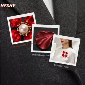 HFSHY Hoa Đẹp Trâm Cài Cho Nữ Men Đỏ Ngọc Trai Hoa Cây Đảng Văn Phòng Cài Áo Quà Tặng VN