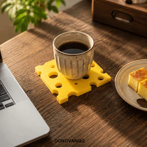 Đế lót ly phô mai DONOVANQQ, Đế lót ly đồ uống có thể giặt được in 3D, Trang trí máy tính để bàn sáng tạo Tấm lót chịu nhiệt chống trượt Trang trí nội thất