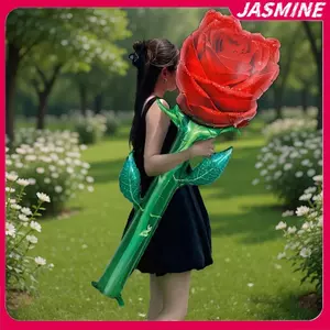 JASMINE Bong bóng hoa hồng lớn màu đỏ hình hoa hồng Bóng bay lá cho ngày của mẹ Lễ kỷ niệm ngày lễ tình nhân, Trang trí quà tặng tiệc JASMINE
