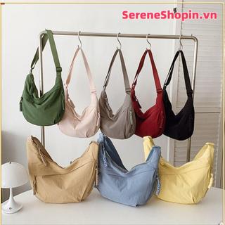 Túi đeo vai SERENE, Túi đeo chéo vải đơn giản Hàn Quốc, Túi đựng bánh bao màu trơn dung tích lớn nhẹ Du lịch