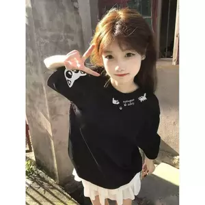 Mùa hè 2026 Vitality Girl Vai trước Áo thun ngắn tay in hình mèo dáng rộng che thịt thon gọn hơn Học sinh Tất cả các trận đấu thông thường Áo ngắn nhẹ nhàng dành cho nữ