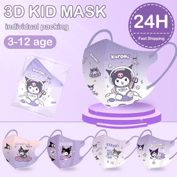 Mặt nạ trẻ em 3D dùng một lần 3-12yo Mặt nạ hoạt hình trẻ em Kuromi Mặt nạ mỏ vịt thời trang chất lượng cao nạ bé trai nạ bé gái nạ bảo vệ trẻ em.