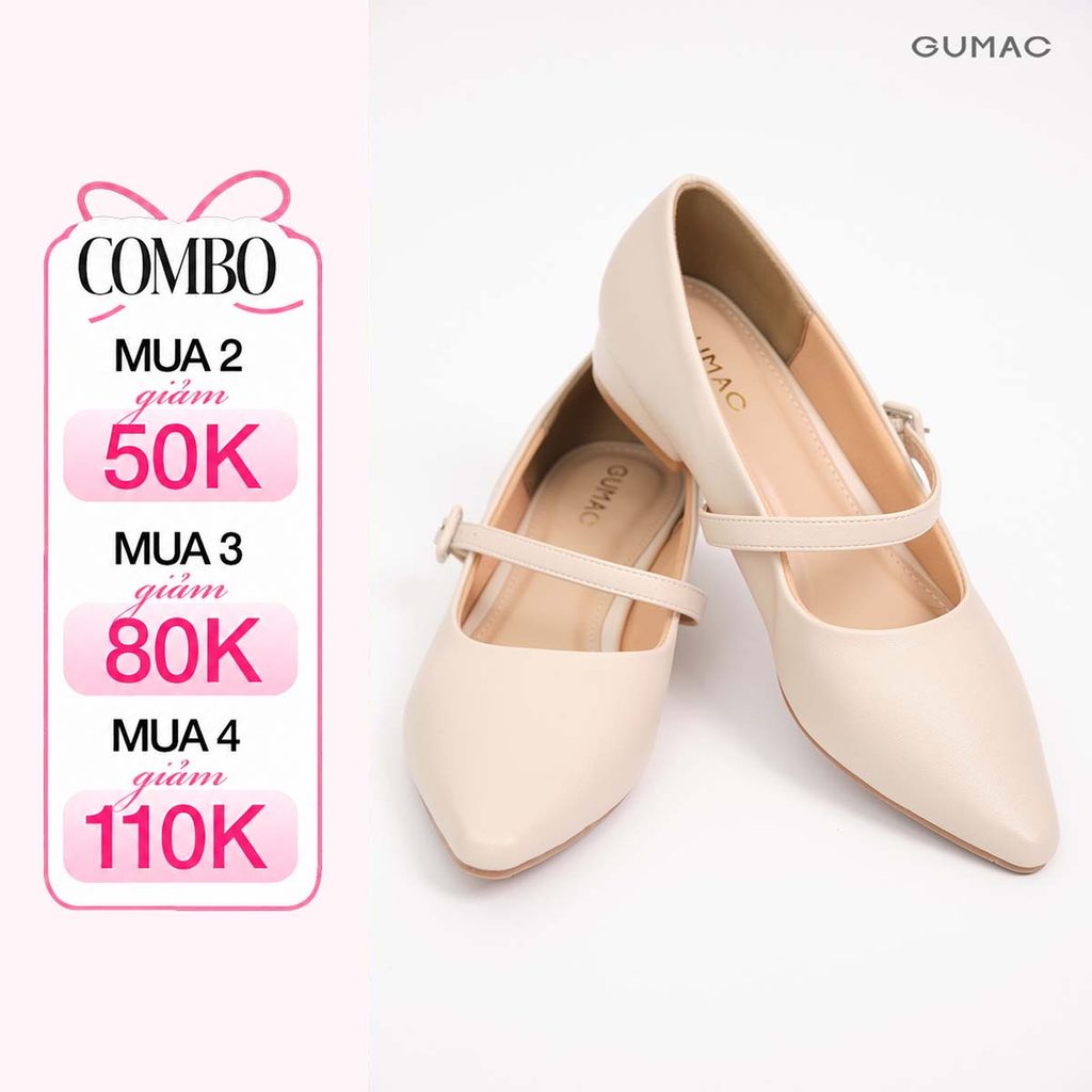 Giày Búp Bê Nữ GUMAC Phối Quai Ngang Mũi Nhọn Thanh Lịch GF01078