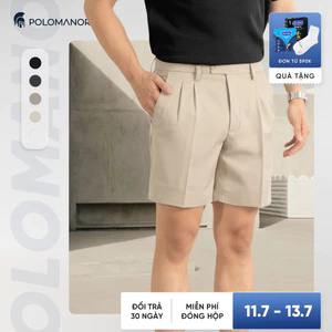 Quần short tây nam CLASSIC SHORT, BST Social Circle vải tây cao cấp, kiểu dáng xếp li - POLOMANOR