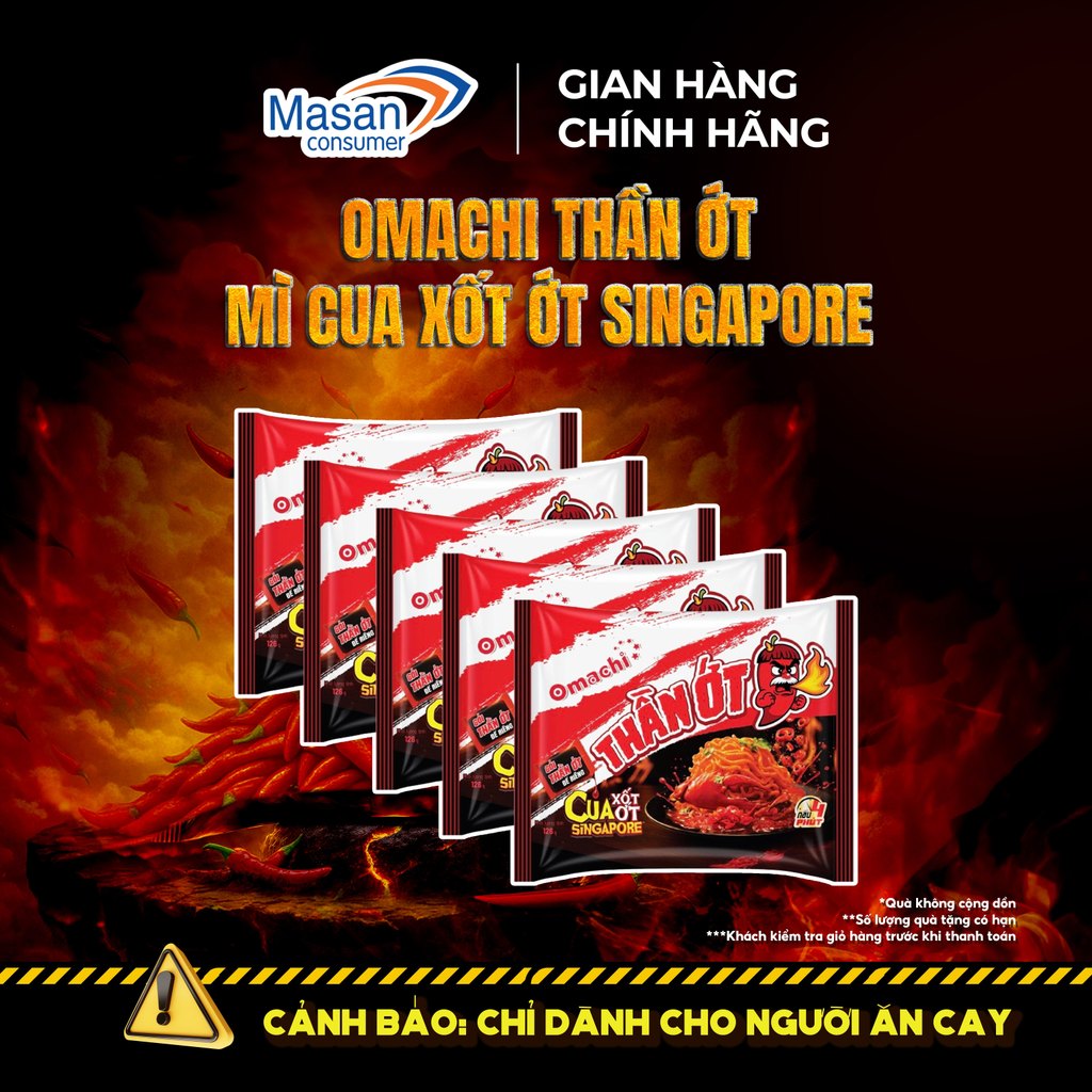 Mì cay Omachi Thần Ớt Siêu Cay Cua xốt ớt Singapore – Combo 5 gói x 128gr