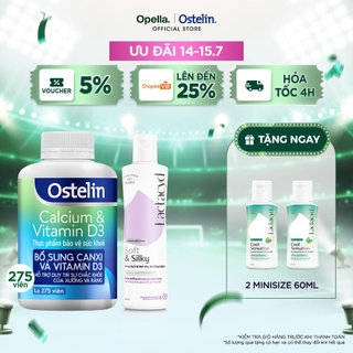 Ostelin Viên Uống Hỗ Trợ Bổ Sung Calcium & Vitamin D3 275 viên + DDVS Phụ nữ Lactacyd Soft & Silky 250ml