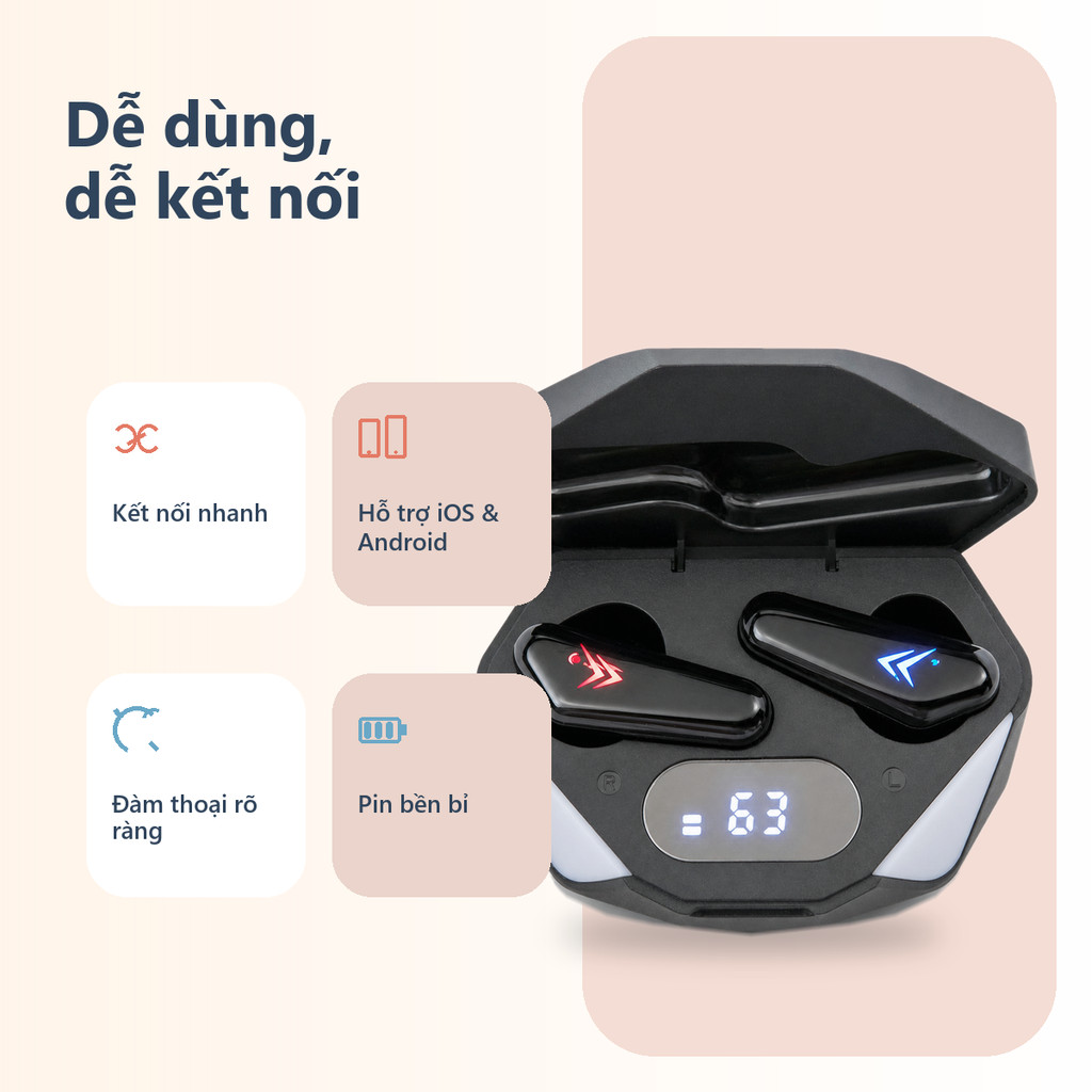 Tai nghe không dây Bluetooth X15 Tws, Tai nghe chơi game Bluetooth 5.3 có micrô tích hợp