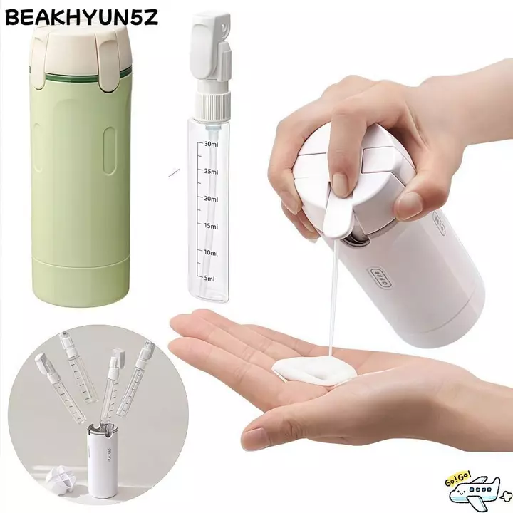 Chai đựng đồ du lịch 4 trong 1 BEAKHYUN5Z, có thể nạp lại với nhãn dán quy mô & nhãn Chai đựng đồ vệ sinh du lịch, Chai bơm không chứa BPA chống rò rỉ di động Vòi hoa sen & Du lịch