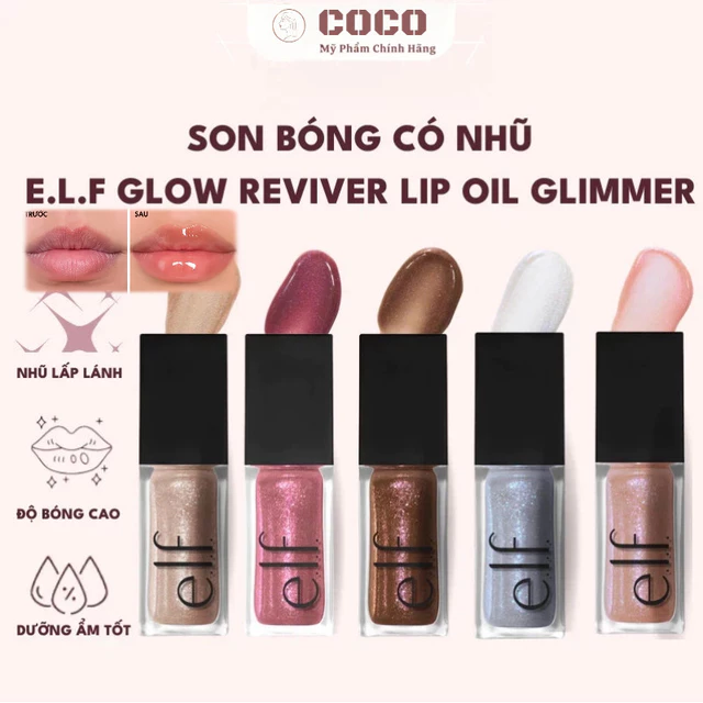 COD Son Bóng ELF, Son Bóng Có Nhũ Giúp Căng Môi Glow Reviver Lip Oil, Plumping Lip Oil, Lip Oil Glimmer COCO