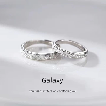 nhẫn bạc nữ nhẫn bạc thật S925 Bạc Galaxy Cặp Đôi Nhẫn Trơn Nhẫn Thiết Kế Niche Đường Dài Tình Yêu Tự Kỷ luật Nam Nữ Mở Chỉ Số Fing