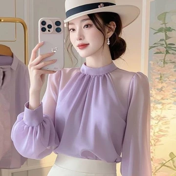 Áo Sơ Mi Dài Tay Hàn Quốc ins Retro Áo Sơ Mi Dài Tay Nữ Áo Sơ Mi Dài Tay Bé Gái Quần Áo Voan Áo Nữ Phong Cách Mới Áo Sơ Mi Nữ Nhẹ Sang Trọng Cao Cấp @ -