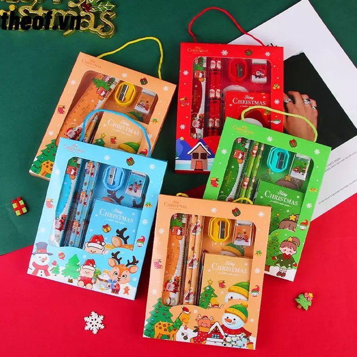 THEOF 6 Cái / bộ Bút Chì Trẻ Em, Máy Mài Văn Phòng Phẩm Giáng Sinh Bộ Văn Phòng Phẩm, Tẩy Cầm Tay Nghiên Cứu Văn Phòng Phẩm Bộ Đồ Dùng Văn Phòng Phẩm Trường Học