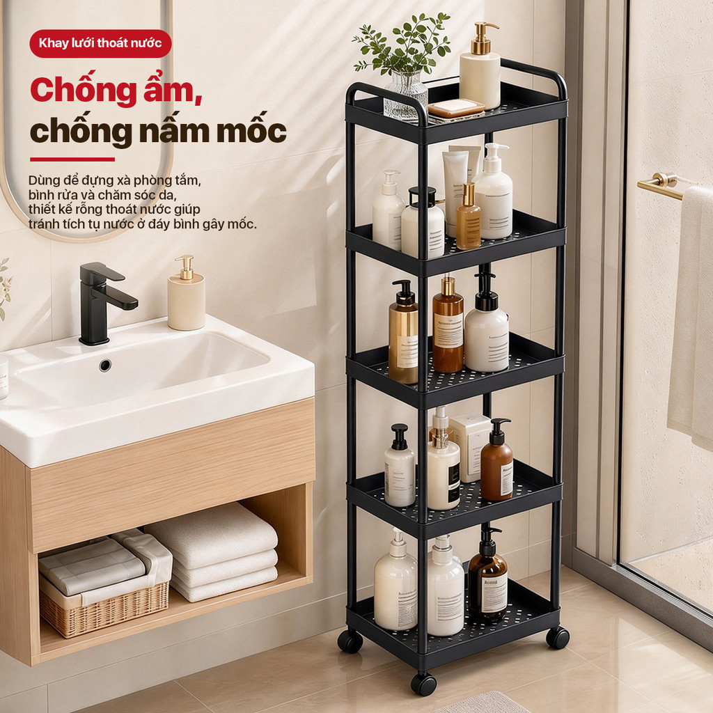 Kệ đựng đồ phòng tắm di động có bánh xe – phù hợp cho spa, phòng ngủ, phòng khách và nhà bếp | BigBuy360 - bigbuy360.vn