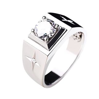 Nhẫn Moissanite Chính Hãng Nam 18K Vàng Trắng 1 Carat Nhẫn Kim Cương Kinh Doanh Đơn Giản OL Nhẫn Nam Nhẫn Cưới ii-30